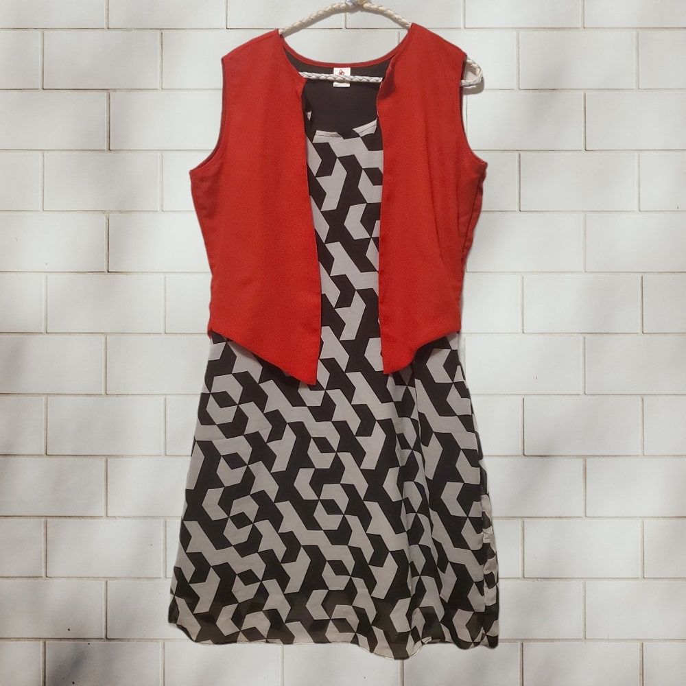 Red Dark and White Dress. Fits size 12.